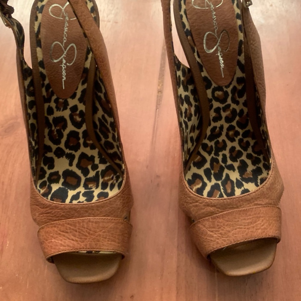 Brown Jessica Simpson Peep Toe Heels Size US 8